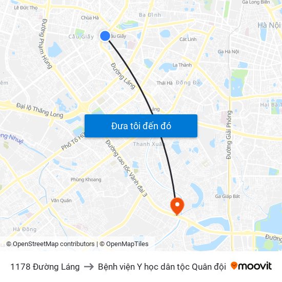 1178 Đường Láng to Bệnh viện Y học dân tộc Quân đội map