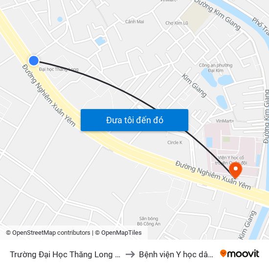 Trường Đại Học Thăng Long - Nghiêm Xuân Yêm to Bệnh viện Y học dân tộc Quân đội map