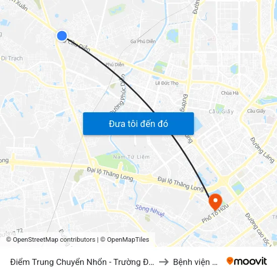 Điểm Trung Chuyển Nhổn - Trường Đại Học Công Nghiệp Hà Nội - Đường 32 to Bệnh viện Y học cổ truyền map