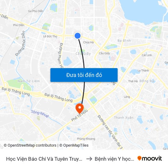 Học Viện Báo Chí Và Tuyên Truyền - 36 Xuân Thủy to Bệnh viện Y học cổ truyền map