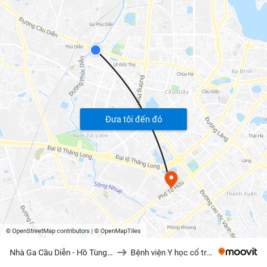 Nhà Ga Cầu Diễn - Hồ Tùng Mậu to Bệnh viện Y học cổ truyền map