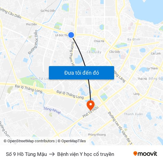 Số 9 Hồ Tùng Mậu to Bệnh viện Y học cổ truyền map