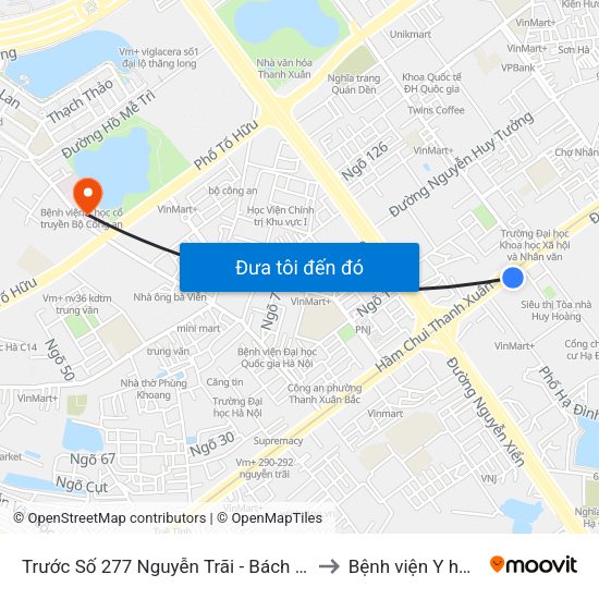 Trước Số 277 Nguyễn Trãi - Bách Hóa Giày Thượng Đình to Bệnh viện Y học cổ truyền map