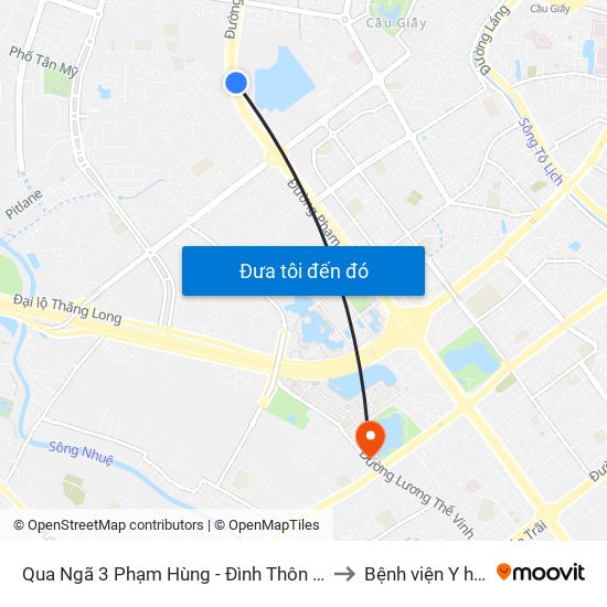 Qua Ngã 3 Phạm Hùng - Đình Thôn (Hướng Đi Phạm Văn Đồng) to Bệnh viện Y học cổ truyền map