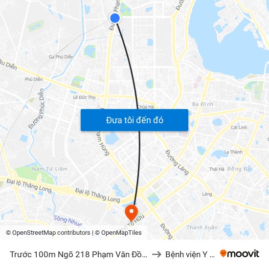 Trước 100m Ngõ 218 Phạm Văn Đồng (Đối Diện Công Viên Hòa Bình) to Bệnh viện Y học cổ truyền map