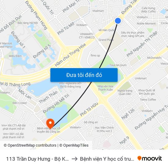 113 Trần Duy Hưng - Bộ Khcn to Bệnh viện Y học cổ truyền map