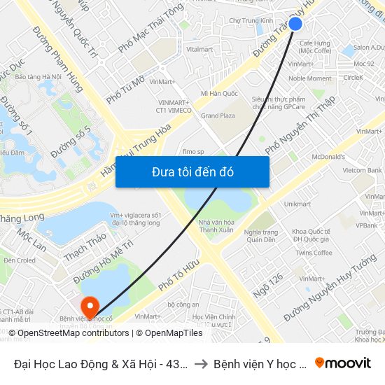 Đại Học Lao Động & Xã Hội - 43 Trần Duy Hưng to Bệnh viện Y học cổ truyền map
