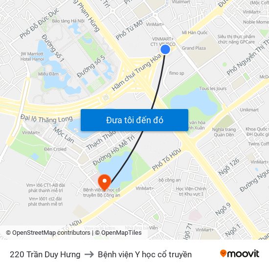 220 Trần Duy Hưng to Bệnh viện Y học cổ truyền map