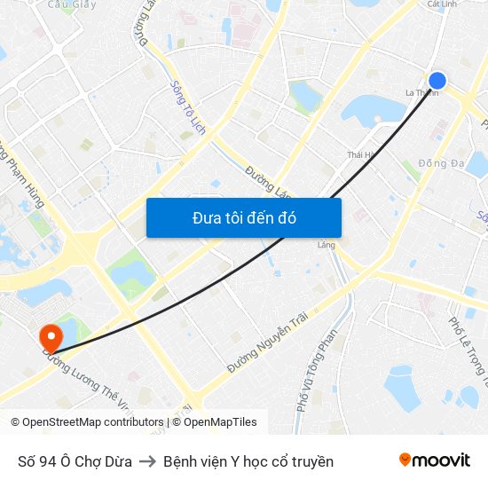 Số 94 Ô Chợ Dừa to Bệnh viện Y học cổ truyền map