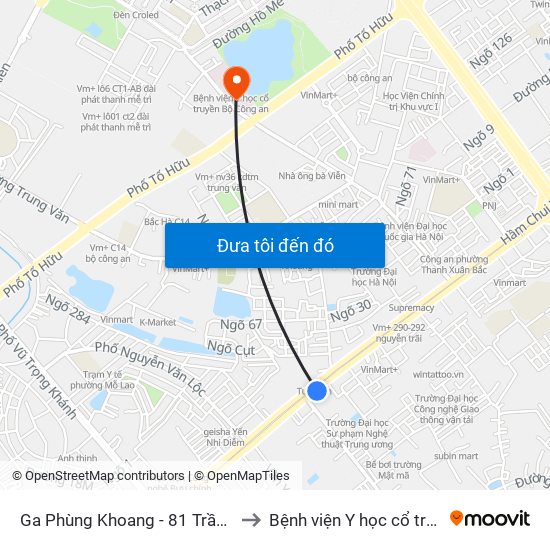 Ga Phùng Khoang - 81 Trần Phú to Bệnh viện Y học cổ truyền map