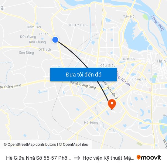 Hè Giữa Nhà Số 55-57 Phố Nhổn to Học viện Kỹ thuật Mật mã map