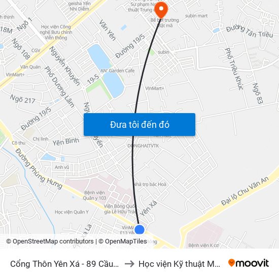 Cổng Thôn Yên Xá - 89 Cầu Bươu to Học viện Kỹ thuật Mật mã map