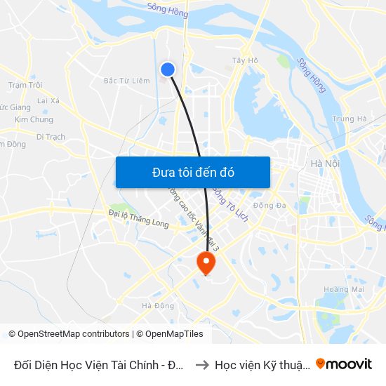 Đối Diện Học Viện Tài Chính - Đường Đức Thắng to Học viện Kỹ thuật Mật mã map