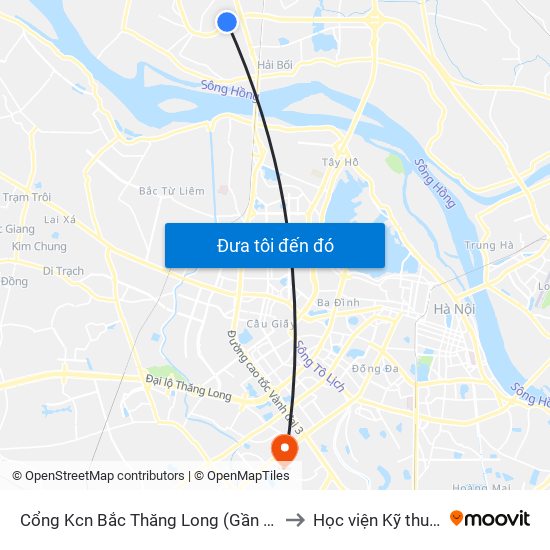 Cổng Kcn Bắc Thăng Long (Gần Cầu Vượt Bộ Hành) to Học viện Kỹ thuật Mật mã map