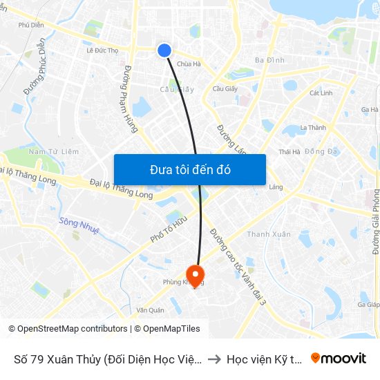 Số 79 Xuân Thủy (Đối Diện Học Viện Báo Chí Và Tuyên Truyền) to Học viện Kỹ thuật Mật mã map