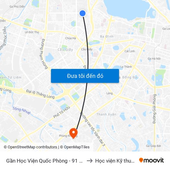 Gần Học Viện Quốc Phòng - 91 Hoàng Quốc Việt to Học viện Kỹ thuật Mật mã map