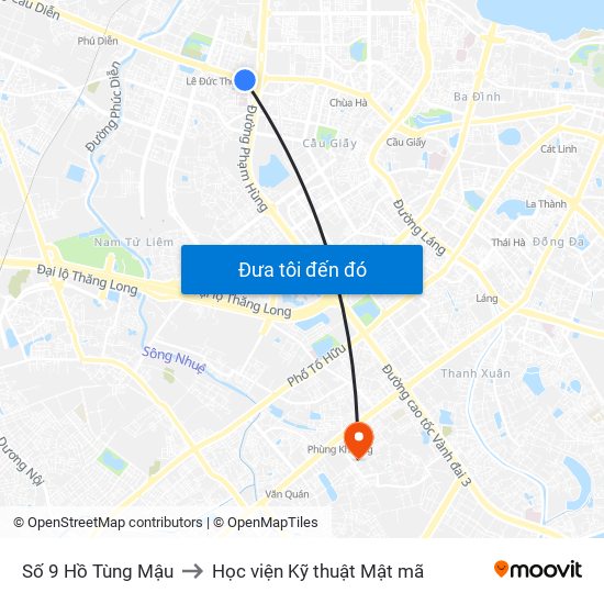 Số 9 Hồ Tùng Mậu to Học viện Kỹ thuật Mật mã map