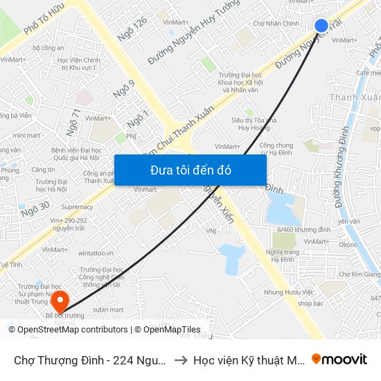 Chợ Thượng Đình - 224 Nguyễn Trãi to Học viện Kỹ thuật Mật mã map