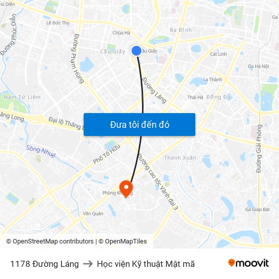 1178 Đường Láng to Học viện Kỹ thuật Mật mã map