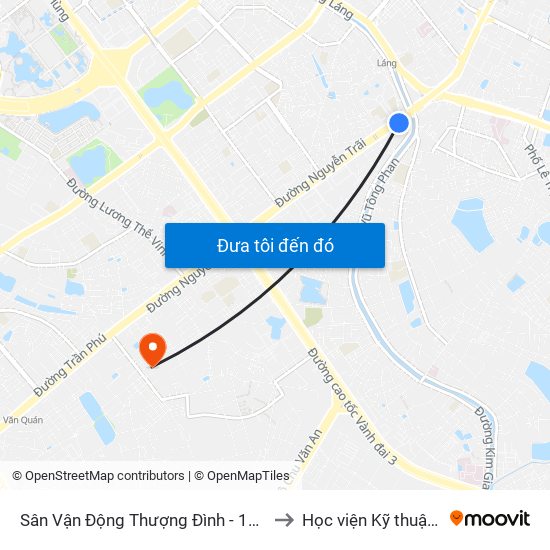 Sân Vận Động Thượng Đình - 129 Nguyễn Trãi to Học viện Kỹ thuật Mật mã map