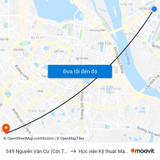 549 Nguyễn Văn Cừ (Cột Trước) to Học viện Kỹ thuật Mật mã map