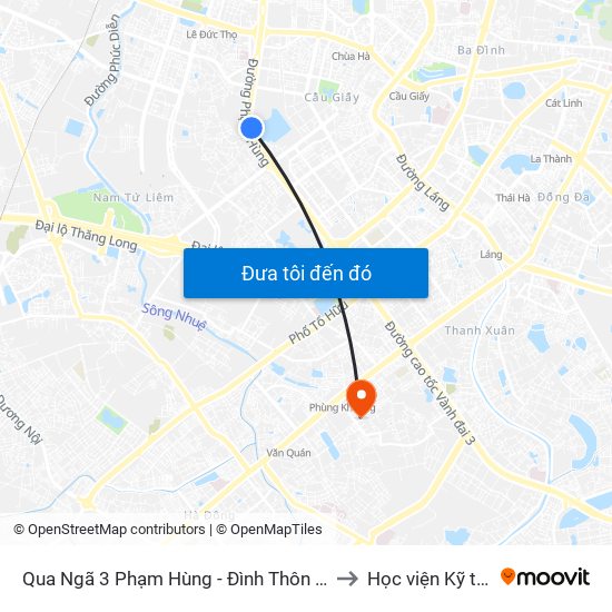 Qua Ngã 3 Phạm Hùng - Đình Thôn (Hướng Đi Phạm Văn Đồng) to Học viện Kỹ thuật Mật mã map