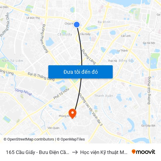 165 Cầu Giấy - Bưu Điện Cầu Giấy to Học viện Kỹ thuật Mật mã map