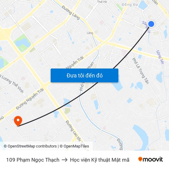 109 Phạm Ngọc Thạch to Học viện Kỹ thuật Mật mã map