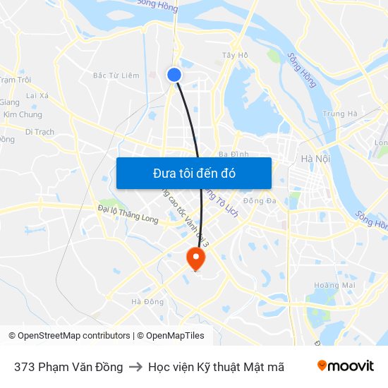 373 Phạm Văn Đồng to Học viện Kỹ thuật Mật mã map