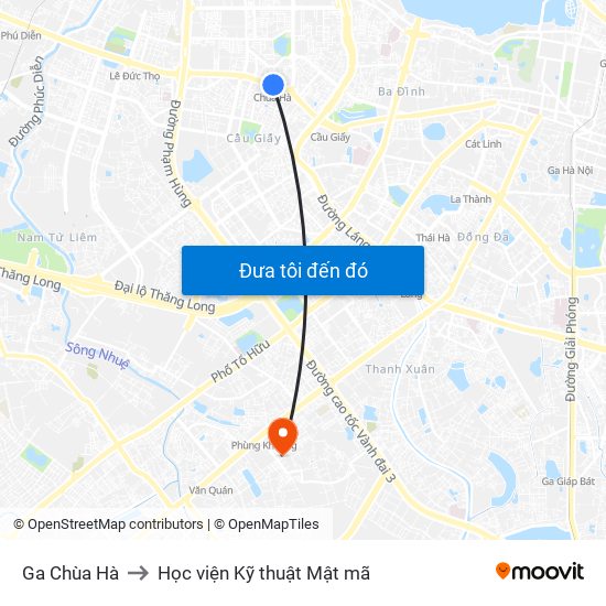 Ga Chùa Hà to Học viện Kỹ thuật Mật mã map