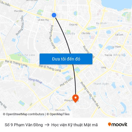 Số 9 Phạm Văn Đồng to Học viện Kỹ thuật Mật mã map