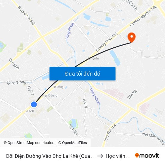 Đối Diện Đường Vào Chợ La Khê (Qua Ga Metro La Khê) - 405 Quang Trung (Hà Đông) to Học viện Kỹ thuật Mật mã map