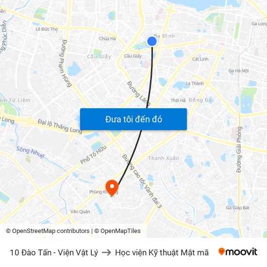 10 Đào Tấn - Viện Vật Lý to Học viện Kỹ thuật Mật mã map