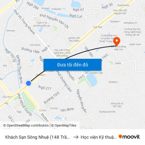 Khách Sạn Sông Nhuệ (148 Trần Phú- Hà Đông) to Học viện Kỹ thuật Mật mã map