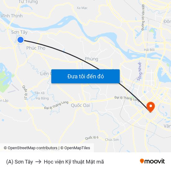 (A) Sơn Tây to Học viện Kỹ thuật Mật mã map