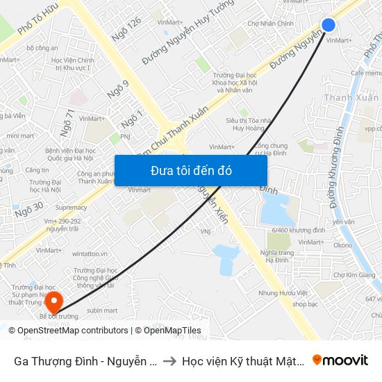 Ga Thượng Đình - Nguyễn Trãi to Học viện Kỹ thuật Mật mã map