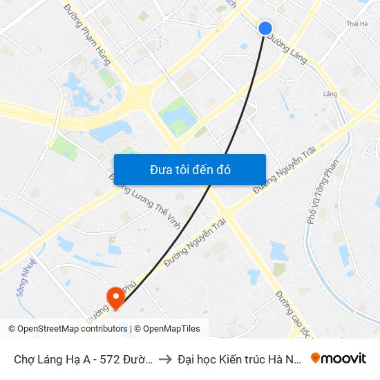 Chợ Láng Hạ A - 572 Đường Láng to Đại học Kiến trúc Hà Nội - HAU map