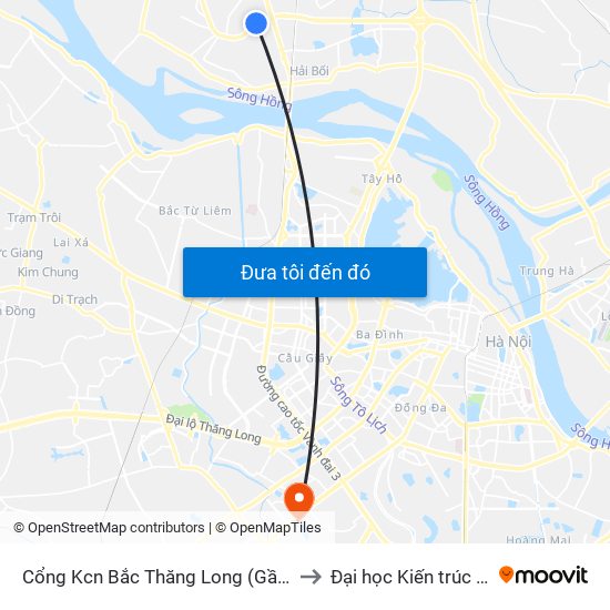 Cổng Kcn Bắc Thăng Long (Gần Cầu Vượt Bộ Hành) to Đại học Kiến trúc Hà Nội - HAU map