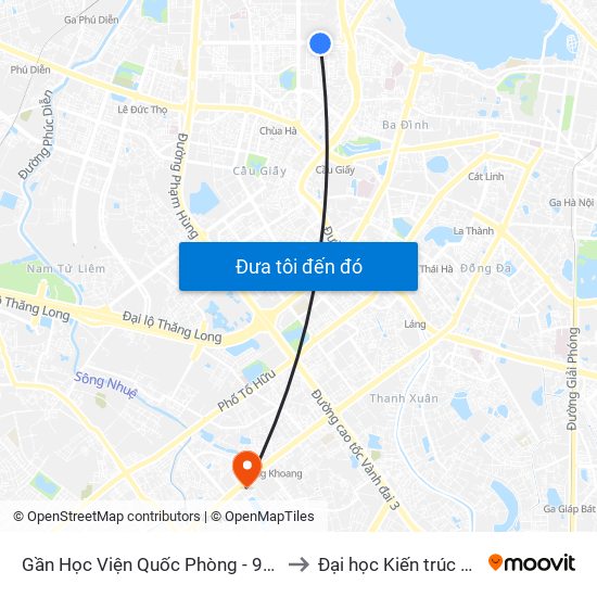 Gần Học Viện Quốc Phòng - 91 Hoàng Quốc Việt to Đại học Kiến trúc Hà Nội - HAU map