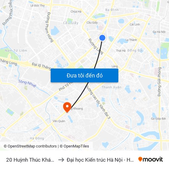 20 Huỳnh Thúc Kháng to Đại học Kiến trúc Hà Nội - HAU map