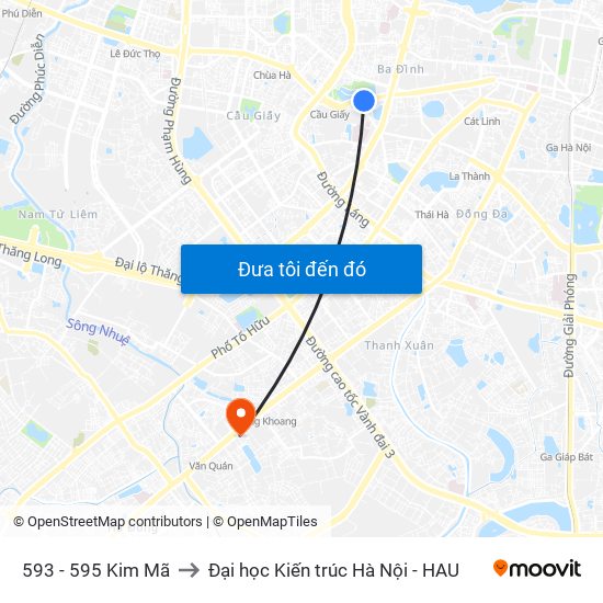 593 - 595 Kim Mã to Đại học Kiến trúc Hà Nội - HAU map