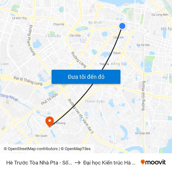 Hè Trước Tòa Nhà Pta - Số 1 Kim Mã to Đại học Kiến trúc Hà Nội - HAU map