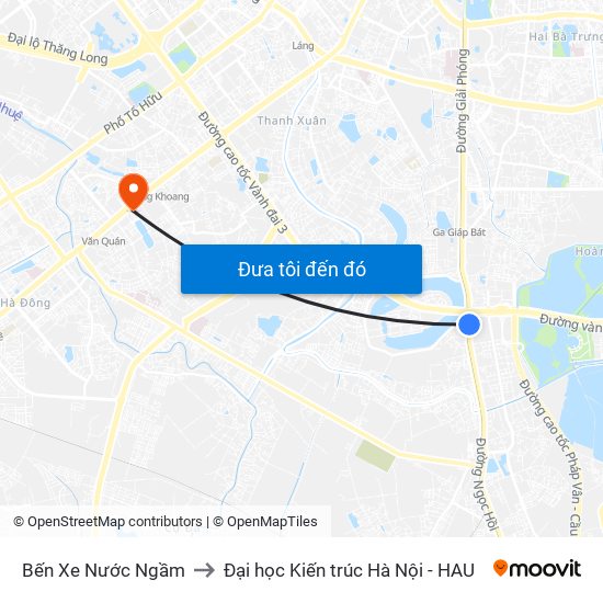 Bến Xe Nước Ngầm to Đại học Kiến trúc Hà Nội - HAU map