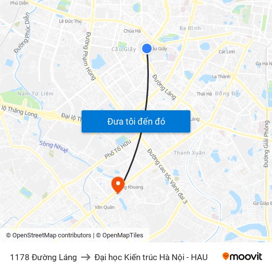 1178 Đường Láng to Đại học Kiến trúc Hà Nội - HAU map