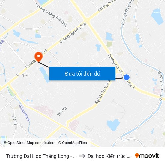 Trường Đại Học Thăng Long - Nghiêm Xuân Yêm to Đại học Kiến trúc Hà Nội - HAU map