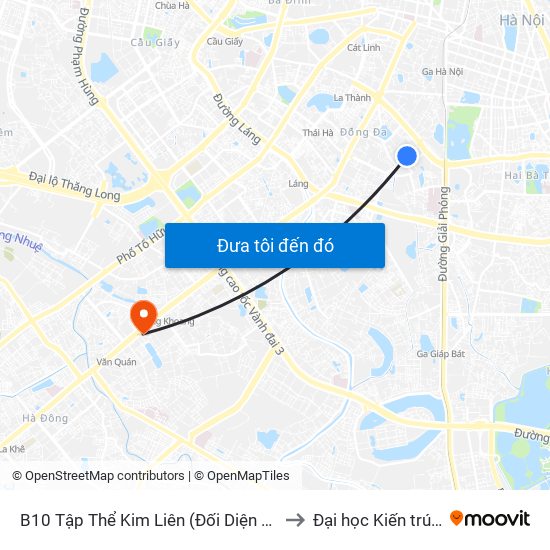 B10 Tập Thể Kim Liên (Đối Diện Ngõ 46b Phạm Ngọc Thạch) to Đại học Kiến trúc Hà Nội - HAU map