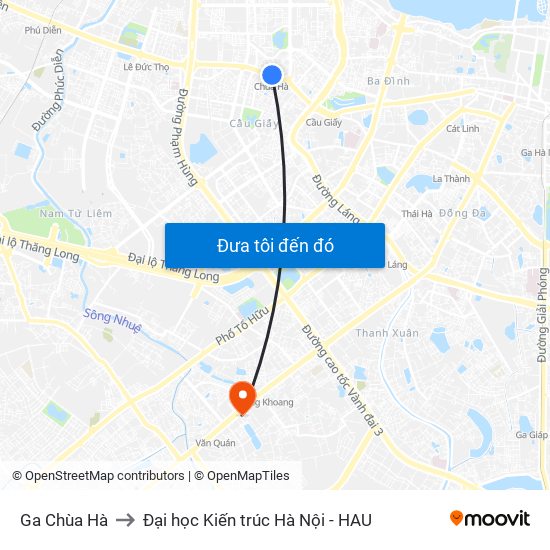 Ga Chùa Hà to Đại học Kiến trúc Hà Nội - HAU map