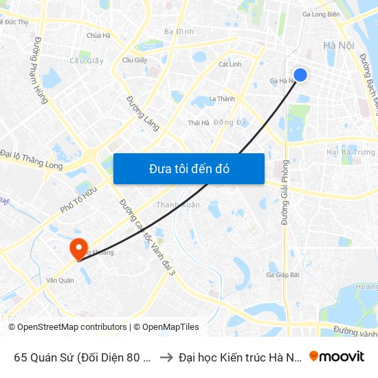 65 Quán Sứ (Đối Diện 80 Quán Sứ) to Đại học Kiến trúc Hà Nội - HAU map