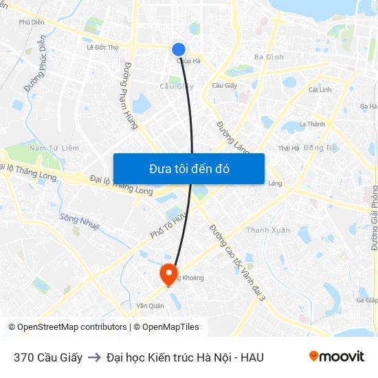 370 Cầu Giấy to Đại học Kiến trúc Hà Nội - HAU map