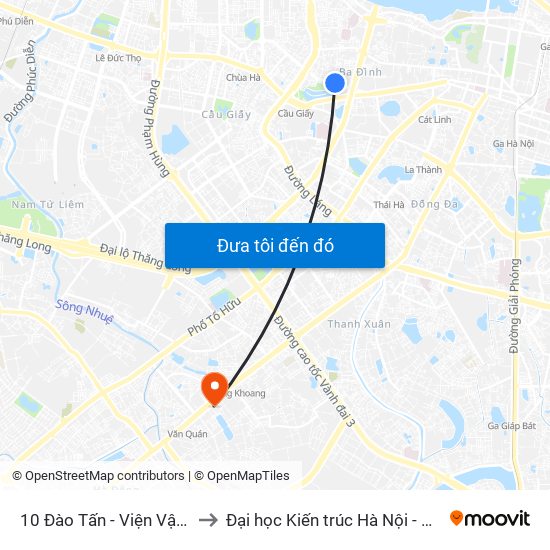 10 Đào Tấn - Viện Vật Lý to Đại học Kiến trúc Hà Nội - HAU map